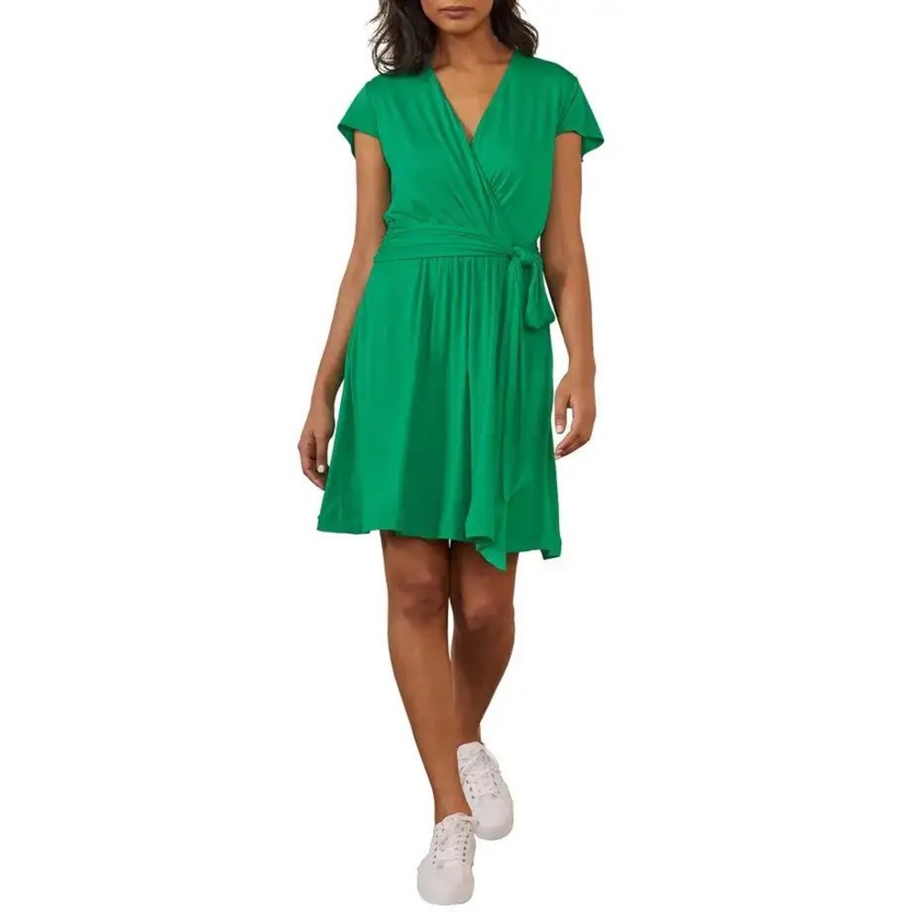Boden Evangeline Jersey Faux Wrap Dress V-Neck Size 6 Green Casual Workwear Midi